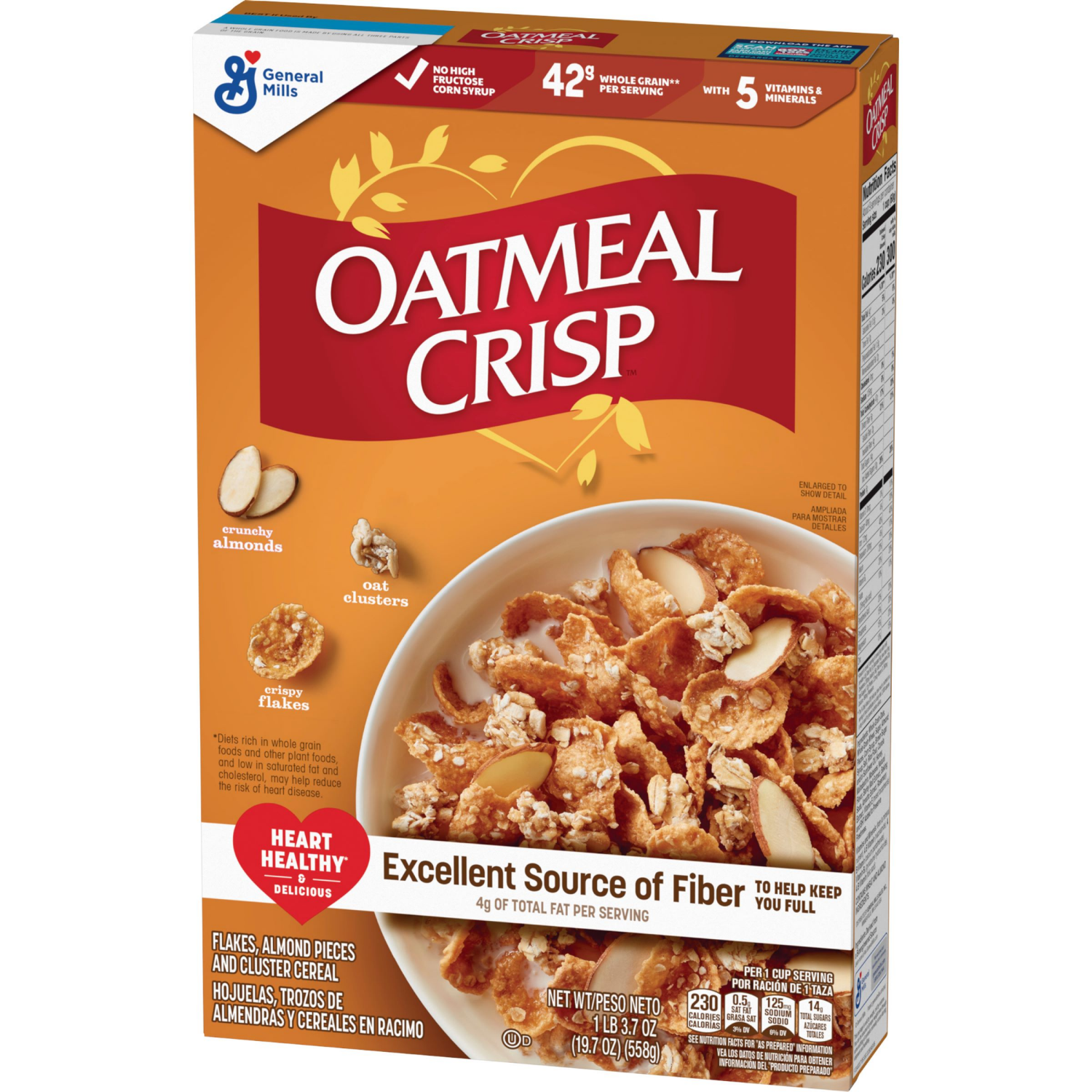 slide 6 of 6, Oatmeal Crisp Heart Healthy Cereal, High Fiber Cereal Made with Whole Grain, 19.7 oz, 19.7 oz