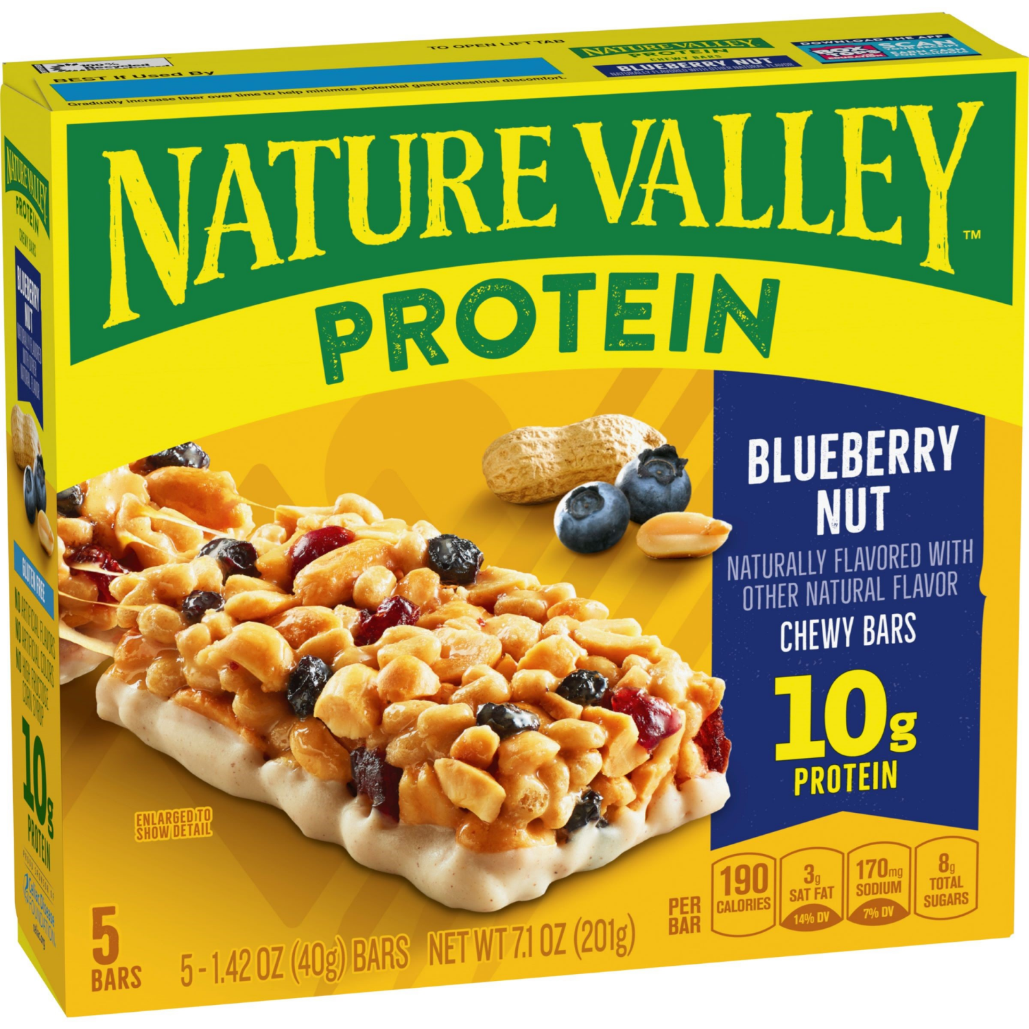 slide 5 of 6, Nature Valley Protein Granola Bars, Blueberry Nut, Chewy Snack Bars, 5 Bars, 7.1 OZ, 5 ct; 1.42 oz