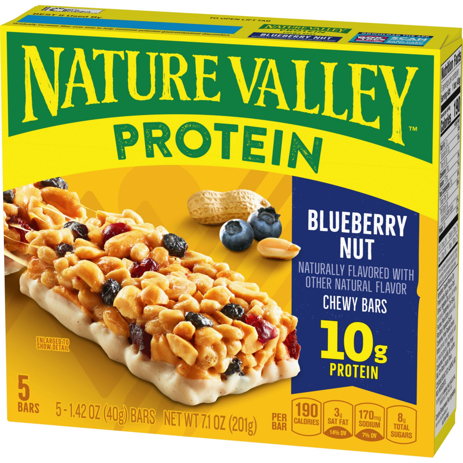 slide 6 of 6, Nature Valley Protein Granola Bars, Blueberry Nut, Chewy Snack Bars, 5 Bars, 7.1 OZ, 5 ct; 1.42 oz