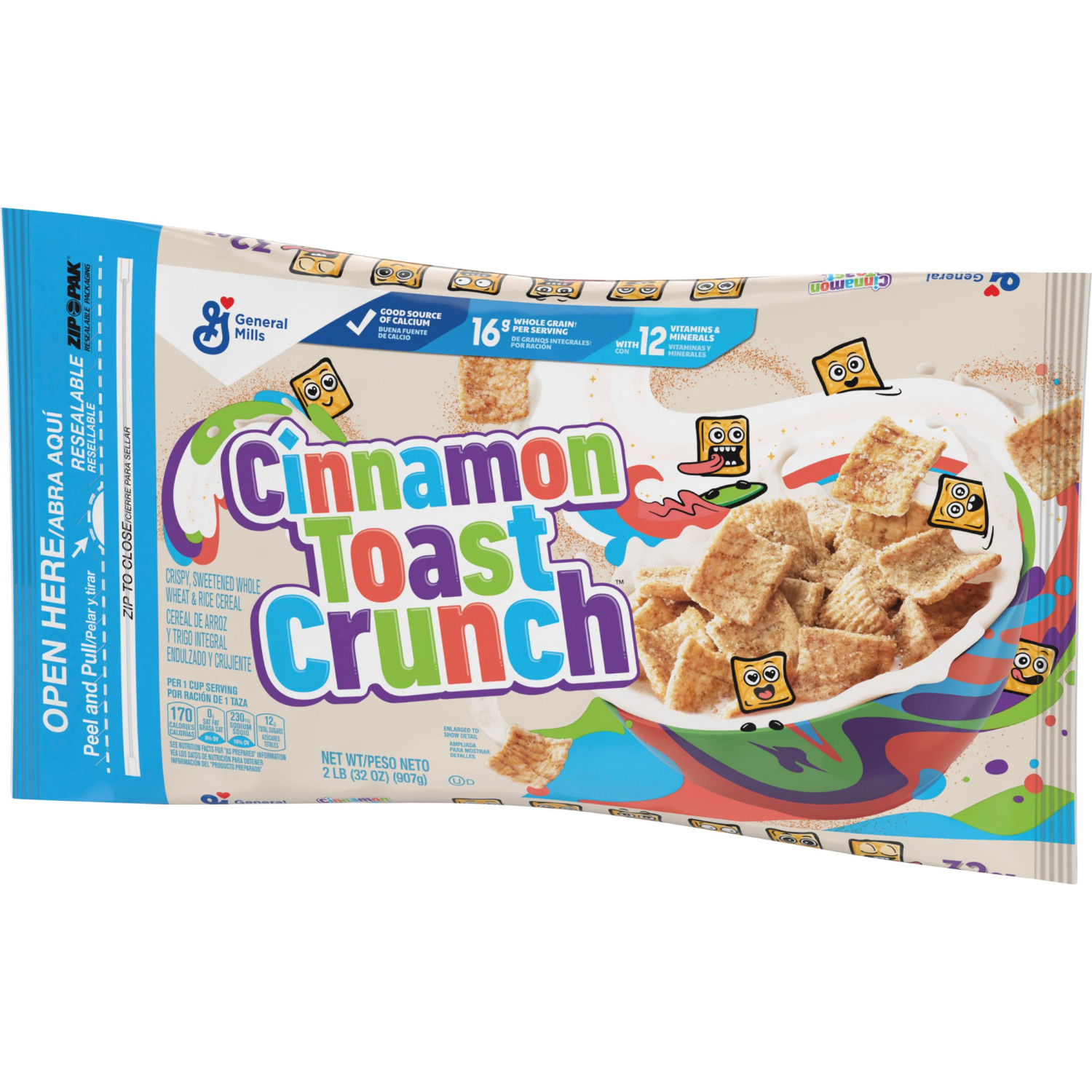 slide 4 of 5, Cinnamon Toast Crunch Breakfast Cereal, Crispy Cinnamon Cereal, Value Bag, 32 oz, 2 lb