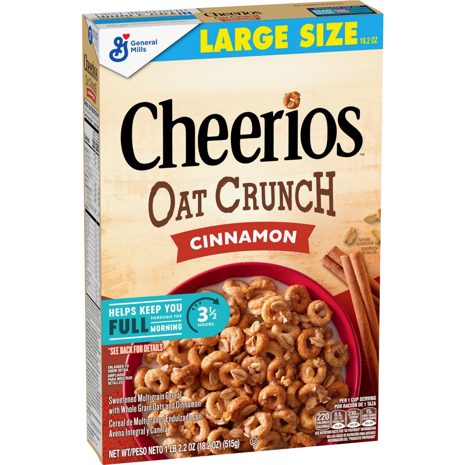 slide 6 of 8, Cheerios Oat Crunch Cinnamon Breakfast Cereal, Made with Whole Grain, Large Size, 18.2 oz, 18.2 oz