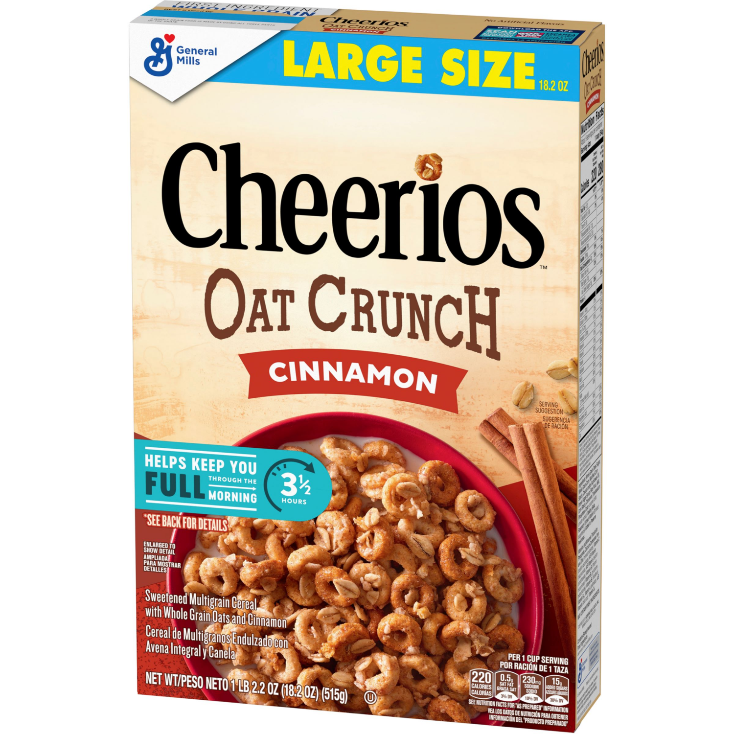 slide 7 of 8, Cheerios Oat Crunch Cinnamon Breakfast Cereal, Made with Whole Grain, Large Size, 18.2 oz, 18.2 oz