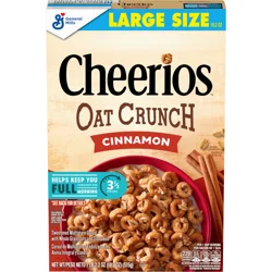 Cheerios Oat Crunch Cinnamon Breakfast Cereal, Made with Whole Grain, Large Size, 18.2 oz