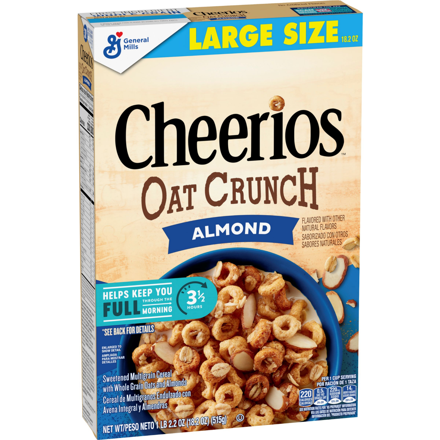 slide 6 of 8, Cheerios Oat Crunch Almond Breakfast Cereal, Made with Whole Grain, Large Size, 18.2 oz, 18.2 oz