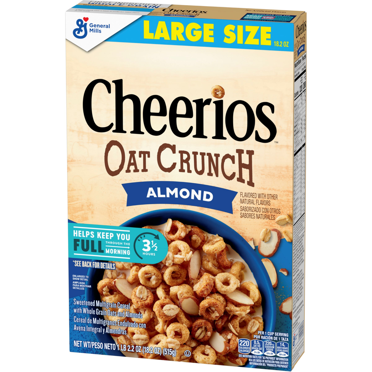 slide 7 of 8, Cheerios Oat Crunch Almond Breakfast Cereal, Made with Whole Grain, Large Size, 18.2 oz, 18.2 oz