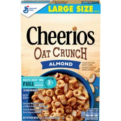 Cheerios Oat Crunch Almond Breakfast Cereal, Made with Whole Grain, Large Size, 18.2 oz