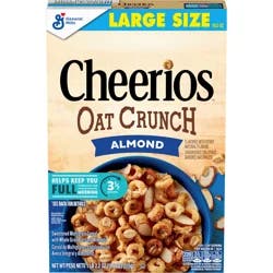 Cheerios Oat Crunch Almond Breakfast Cereal, Made with Whole Grain, Large Size, 18.2 oz