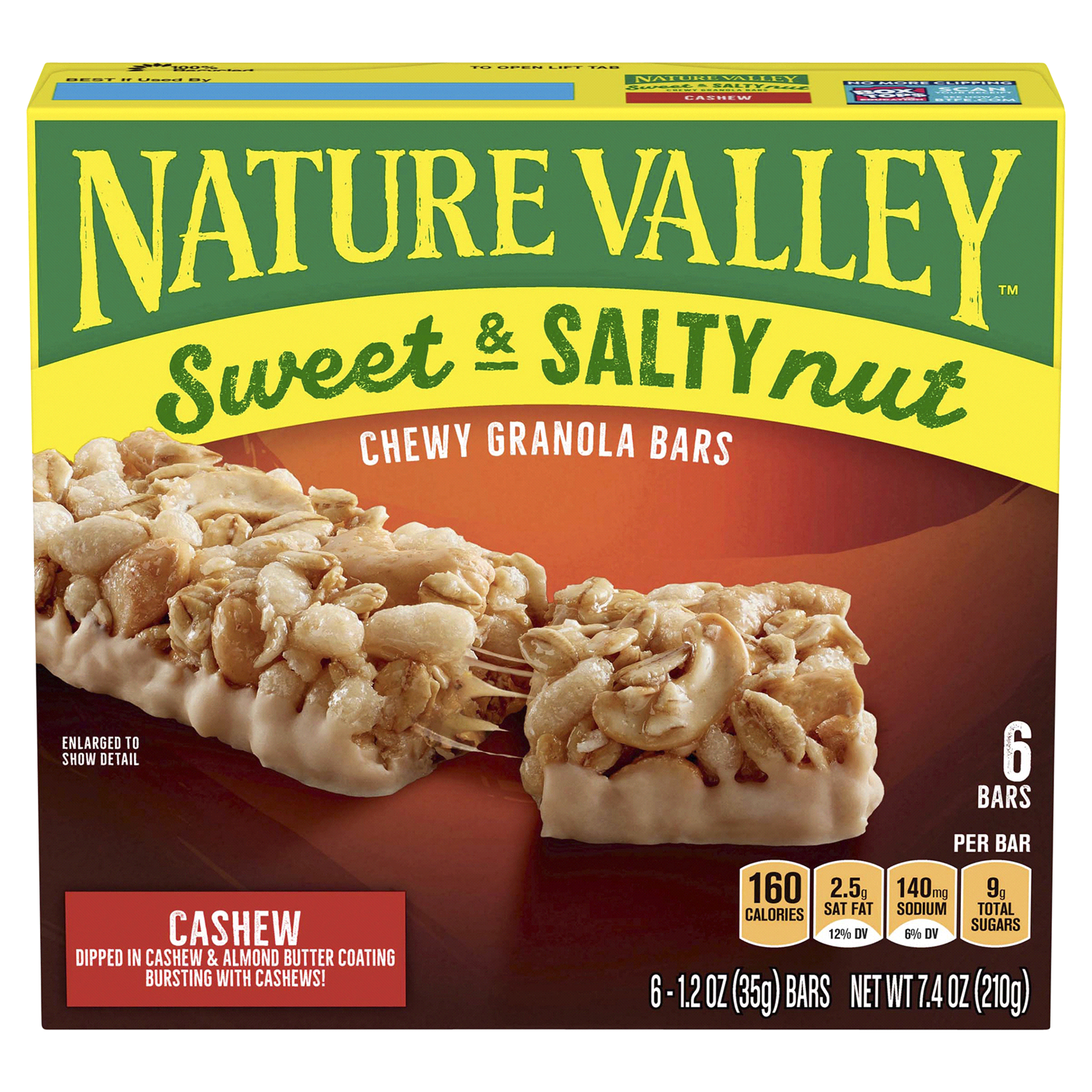 slide 1 of 2, Nature Valley Sweet and Salty Nut Granola Bars, Cashew, 6 Bars, 7.2 oz, 6 ct