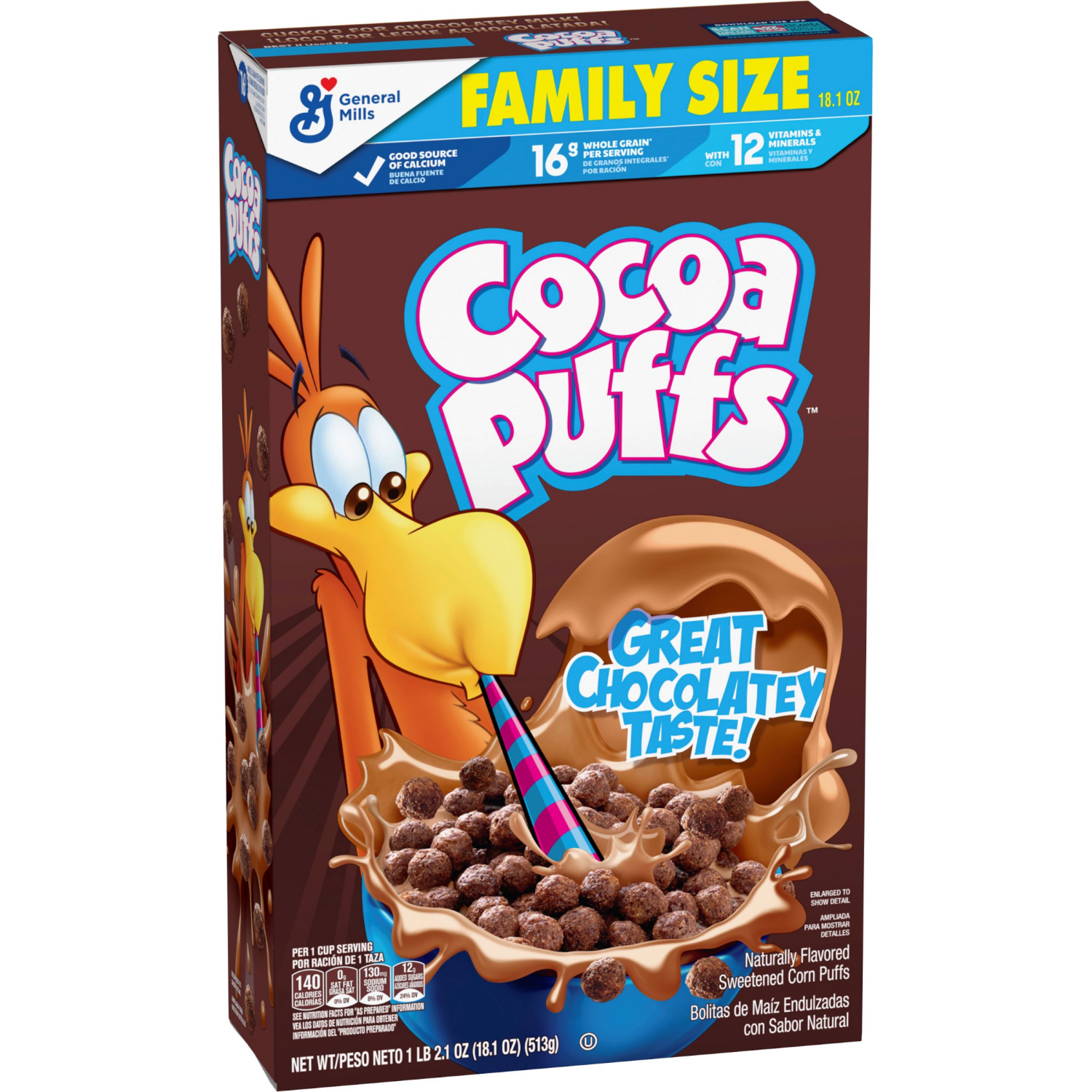 slide 6 of 8, Cocoa Puffs, Chocolatey Breakfast Cereal, Made with Whole Grain, Family Size, 18.1 oz, 18.1 oz