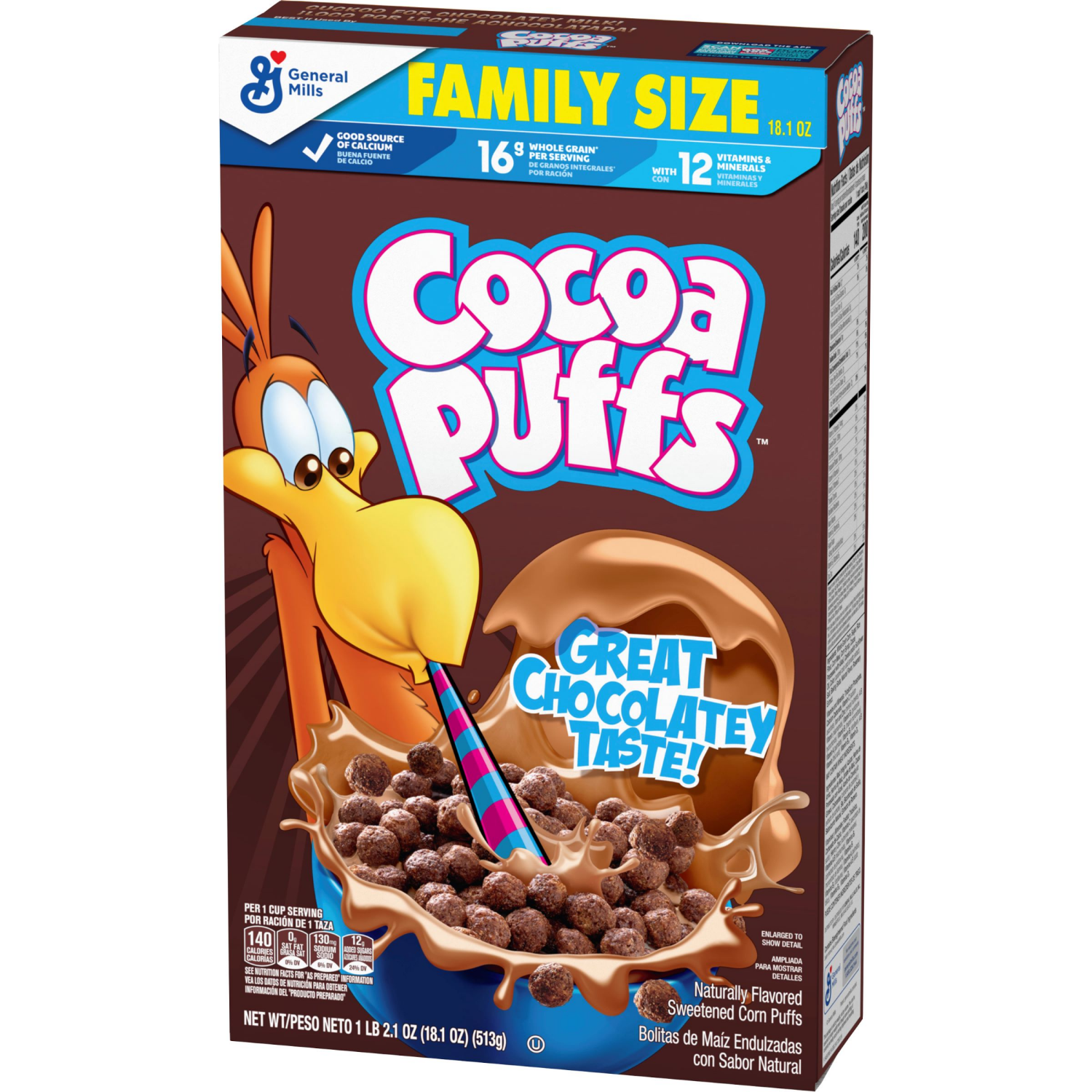 slide 7 of 8, Cocoa Puffs, Chocolatey Breakfast Cereal, Made with Whole Grain, Family Size, 18.1 oz, 18.1 oz