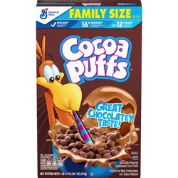 Cocoa Puffs, Chocolatey Breakfast Cereal, Made with Whole Grain, Family Size, 18.1 oz