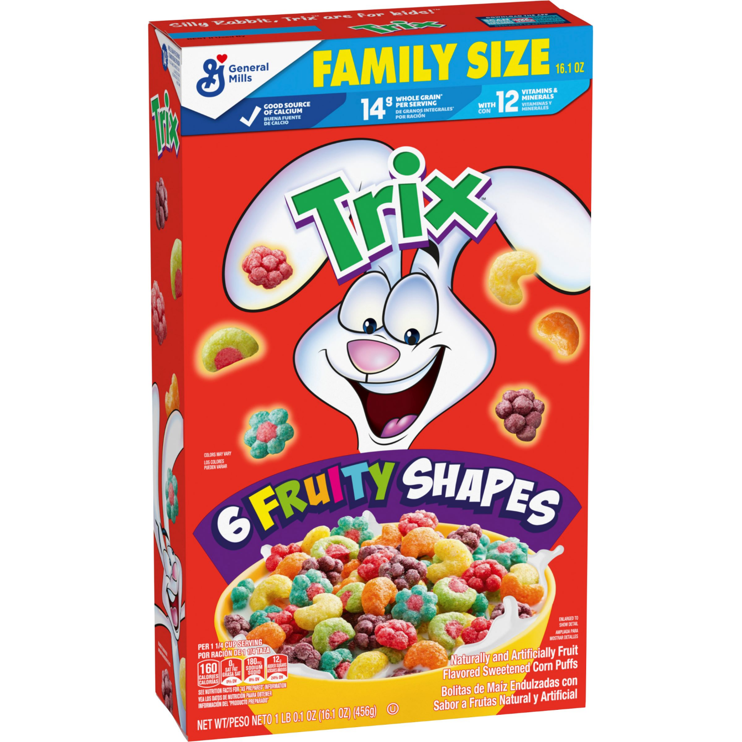 slide 6 of 8, Trix Fruity Breakfast Cereal, 6 Fruity Shapes, Whole Grain, Family Size, 16.1 OZ , 16.1 oz