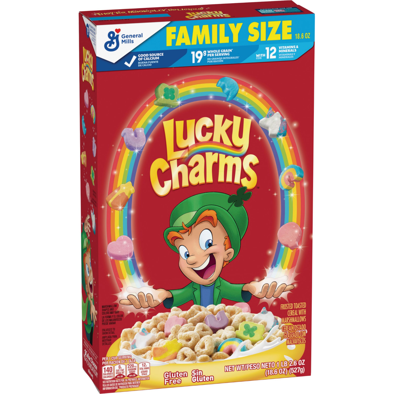 slide 6 of 8, Lucky Charms Gluten Free Cereal with Marshmallows, Kids Breakfast Cereal, Made with Whole Grain, Family Size, 18.6 oz, 18.6 oz