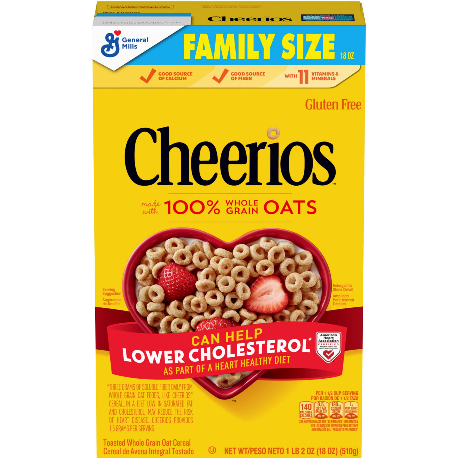 slide 1 of 8, Cheerios Cereal, Limited Edition Happy Heart Shapes, Heart Healthy Cereal with Whole Grain Oats, Family Size, 18 oz, 18 oz
