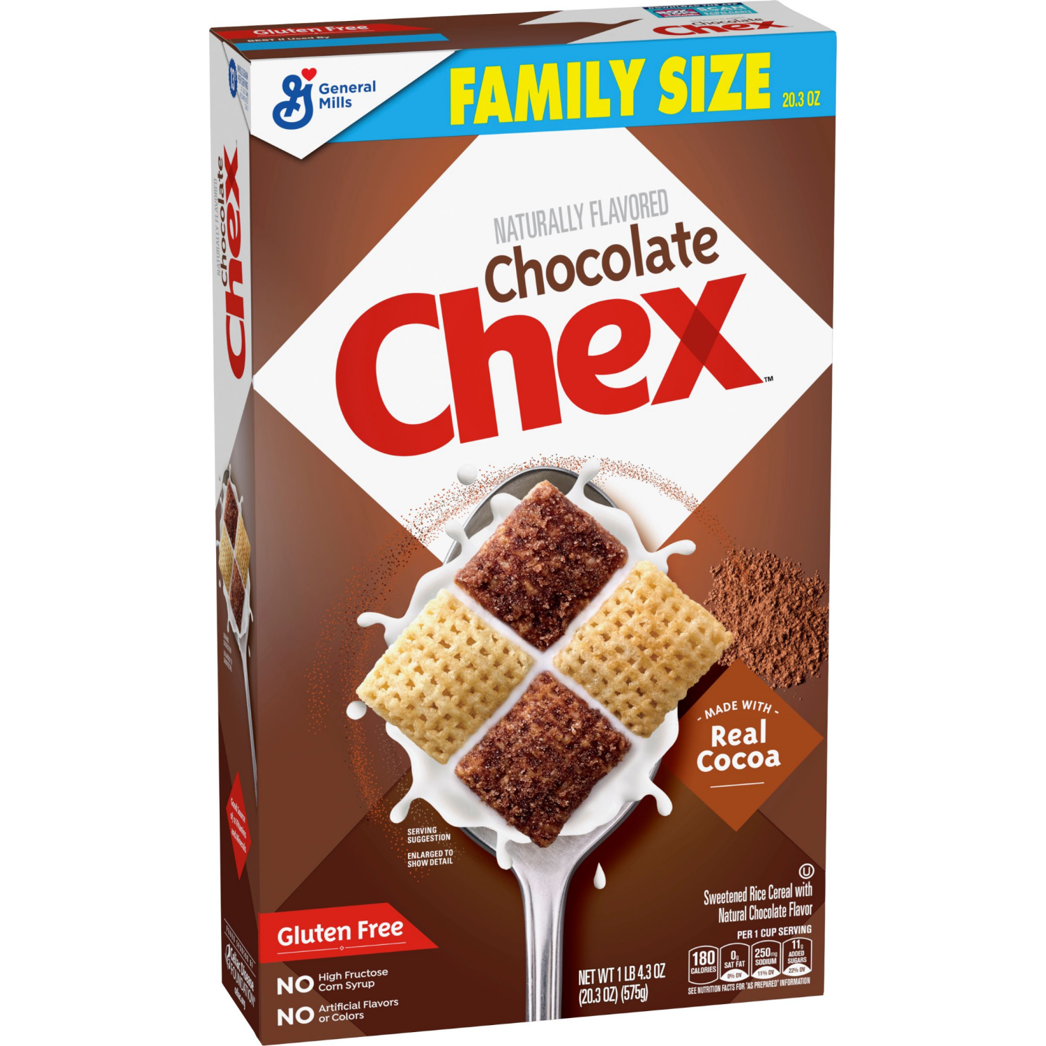 slide 4 of 6, Chex Chocolate Chex Cereal, Gluten Free Breakfast Cereal, Made with Whole Grain, Family Size, 20.3 oz, 20.3 oz