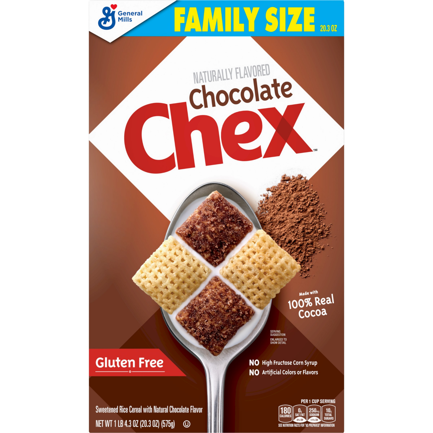 slide 6 of 6, Chex Chocolate Chex Cereal, Gluten Free Breakfast Cereal, Made with Whole Grain, Family Size, 20.3 oz, 20.3 oz