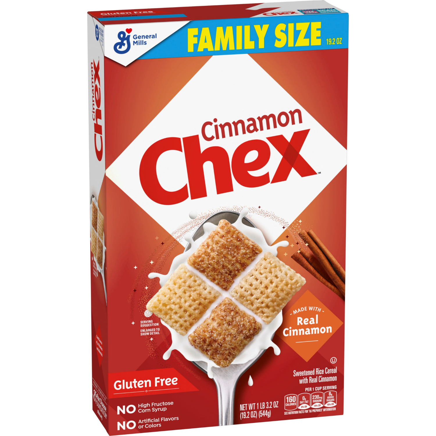 slide 6 of 8, Chex Cinnamon Chex Cereal, Gluten Free Breakfast Cereal, Made with Whole Grain, Family Size, 19.2 oz, 19.2 oz