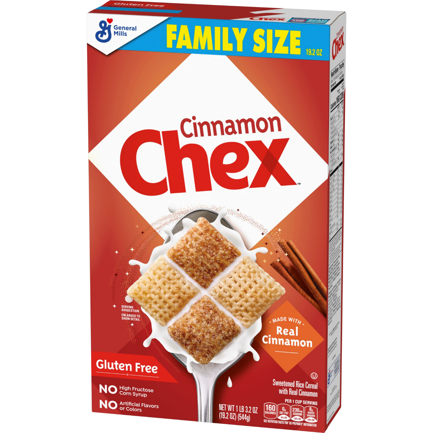 slide 7 of 8, Chex Cinnamon Chex Cereal, Gluten Free Breakfast Cereal, Made with Whole Grain, Family Size, 19.2 oz, 19.2 oz