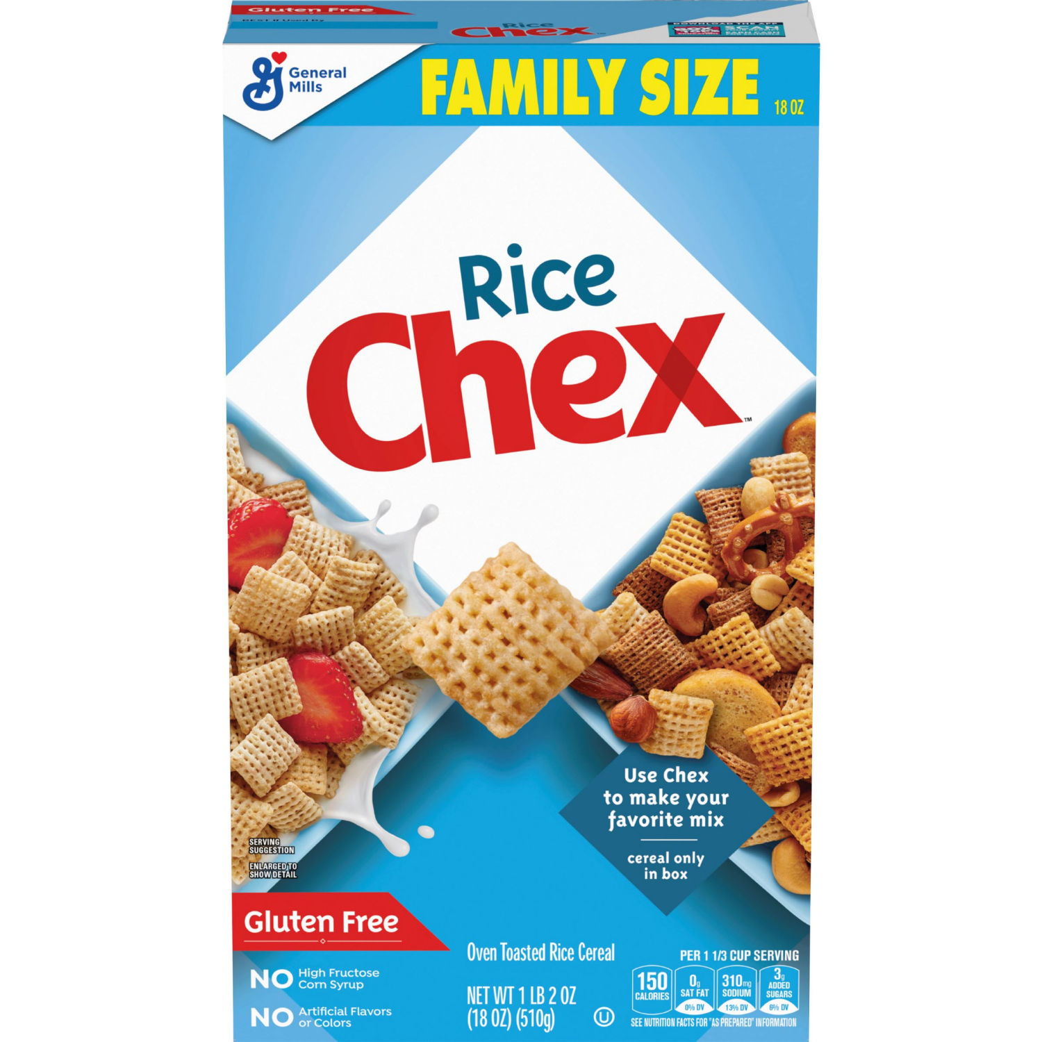 slide 1 of 7, Rice Chex Gluten Free Breakfast Cereal, Homemade Chex Mix Ingredient, Family Size, 18 oz, 18 oz