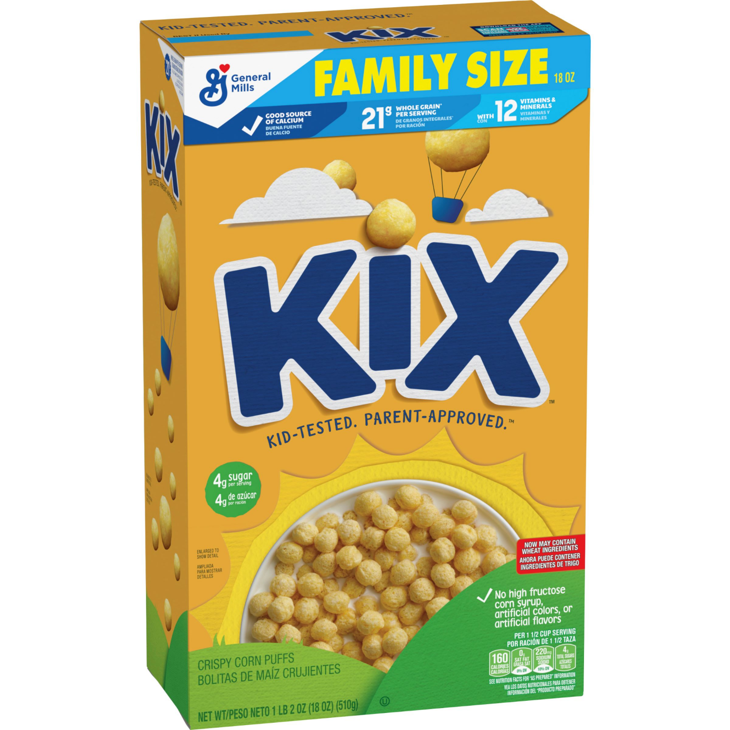 slide 5 of 7, Kix Whole Grain Breakfast Cereal, Crispy Corn Cereal Puffs, Family Size, 18 oz, 18 oz