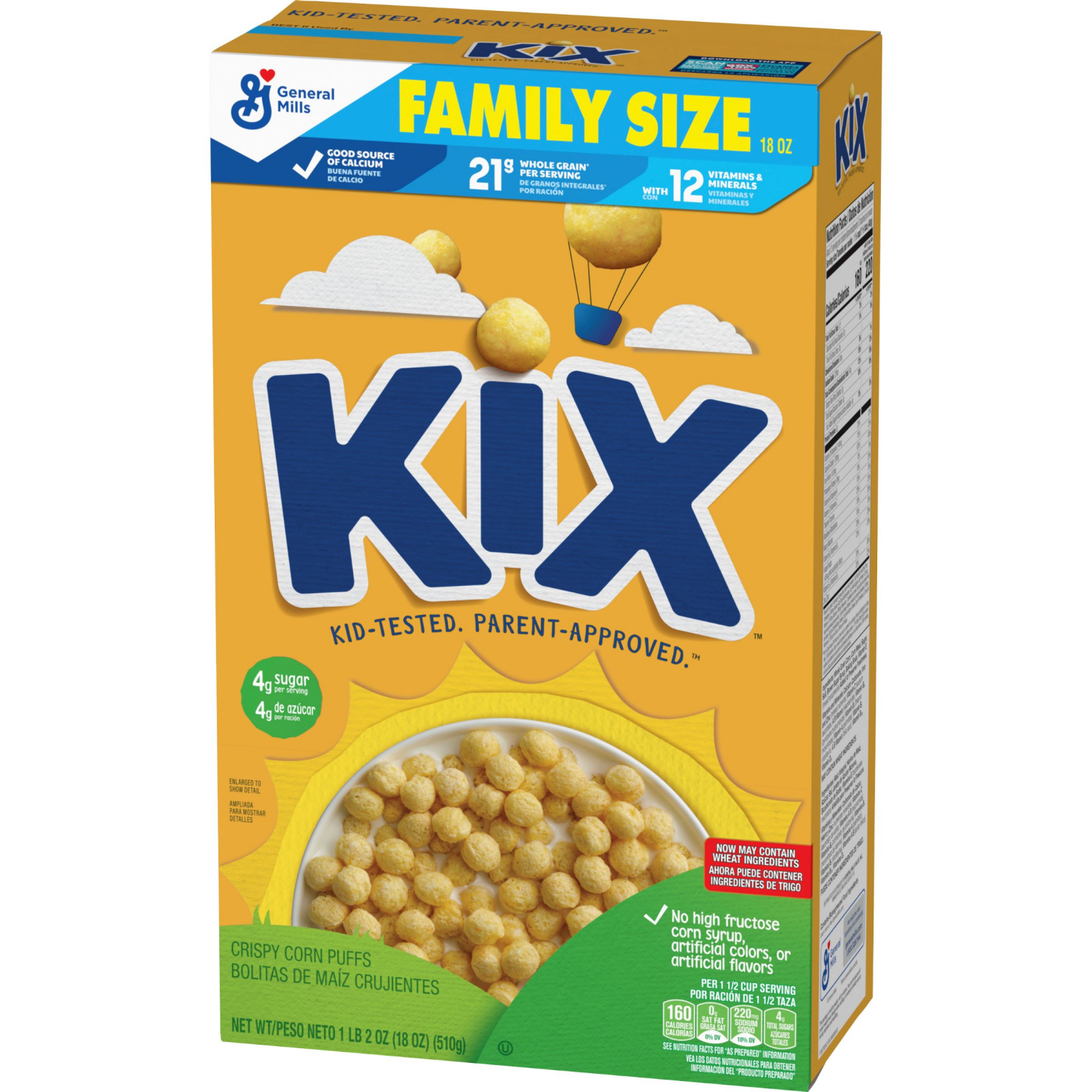 slide 6 of 7, Kix Whole Grain Breakfast Cereal, Crispy Corn Cereal Puffs, Family Size, 18 oz, 18 oz