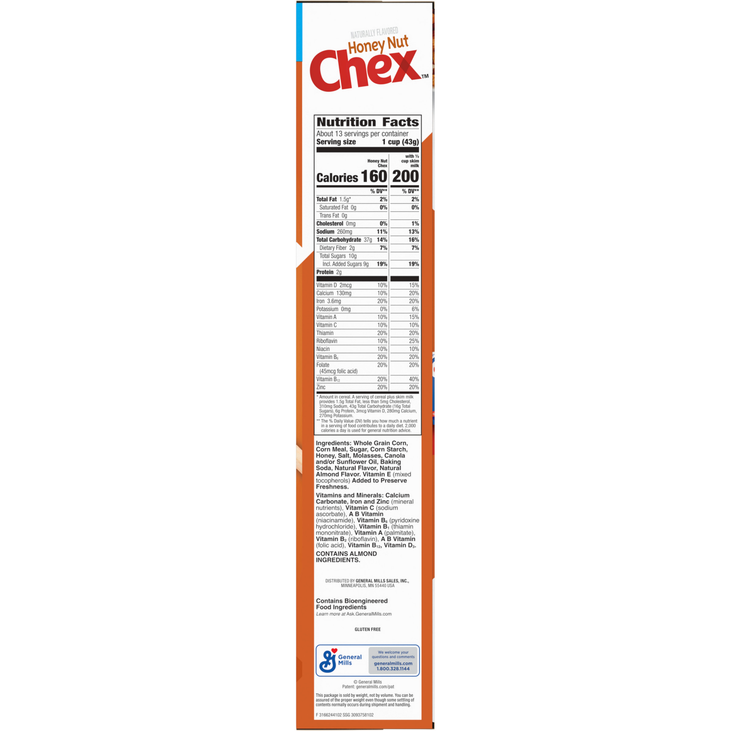 slide 3 of 7, Chex Honey Nut Chex Cereal, Gluten Free Breakfast Cereal, Made with Whole Grain, Family Size, 19.6 oz, 19.6 oz