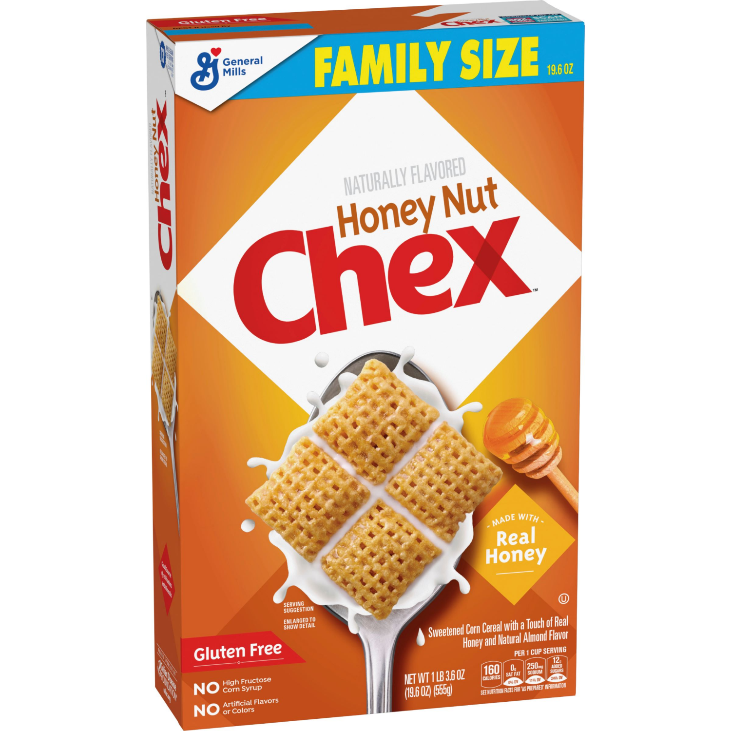 slide 5 of 7, Chex Honey Nut Chex Cereal, Gluten Free Breakfast Cereal, Made with Whole Grain, Family Size, 19.6 oz, 19.6 oz