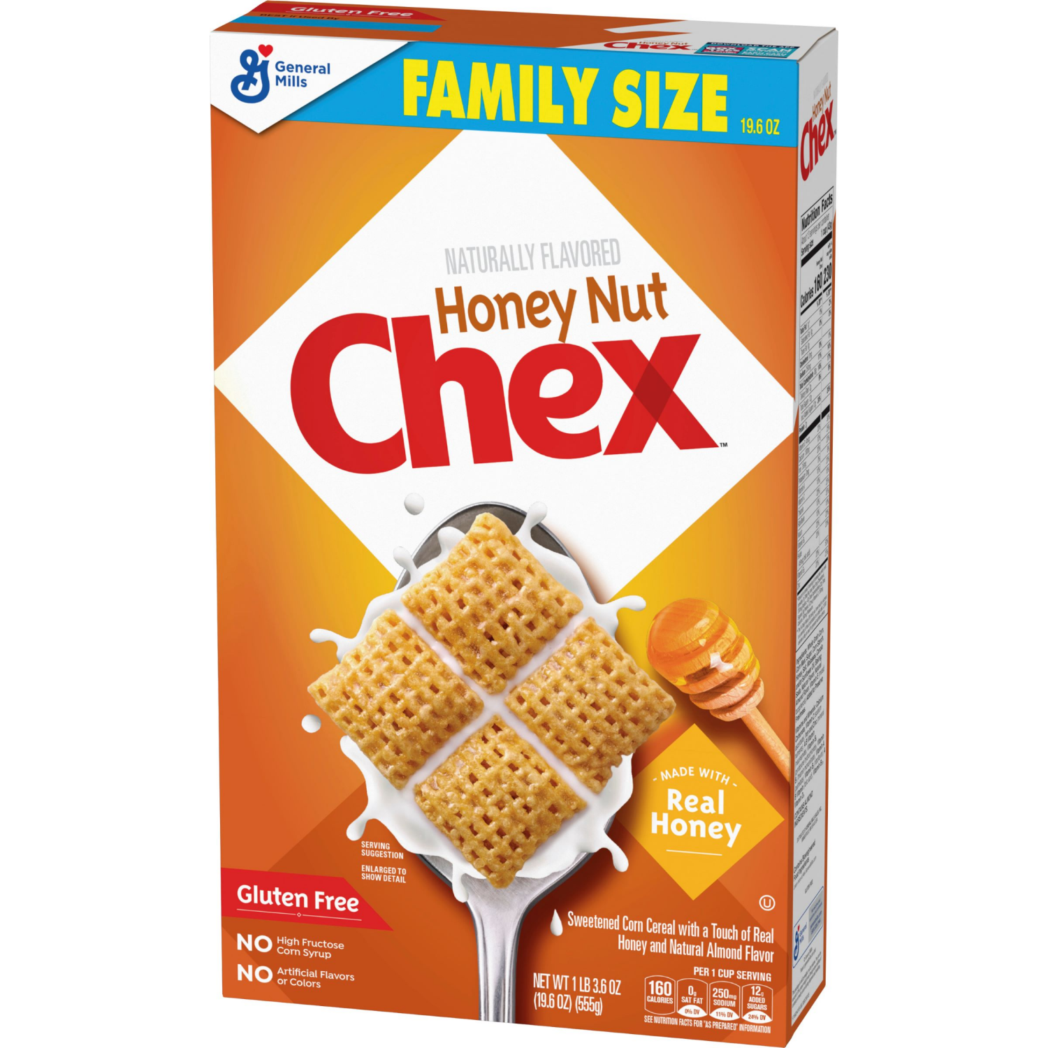 slide 6 of 7, Chex Honey Nut Chex Cereal, Gluten Free Breakfast Cereal, Made with Whole Grain, Family Size, 19.6 oz, 19.6 oz