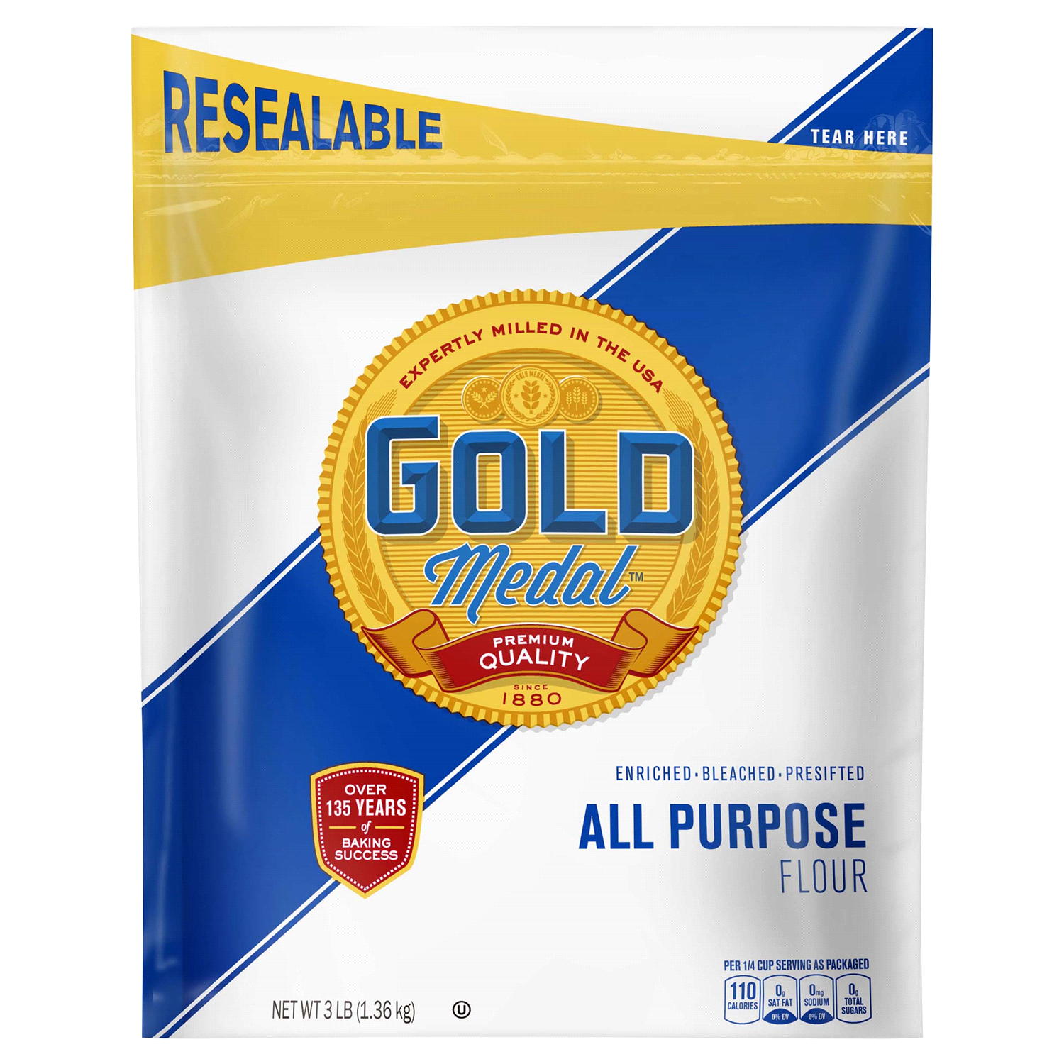 slide 1 of 2, Gold Medal All Purpose Flour, Baking Flour, 3 lb Resealable Bag, 48 oz