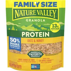 Nature Valley Protein Granola, Oats and Honey Granola, Resealable Snack Pouch, Family Size, 17 oz