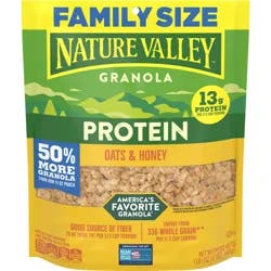 Nature Valley Protein Granola, Oats and Honey Granola, Resealable Snack Pouch, Family Size, 17 oz