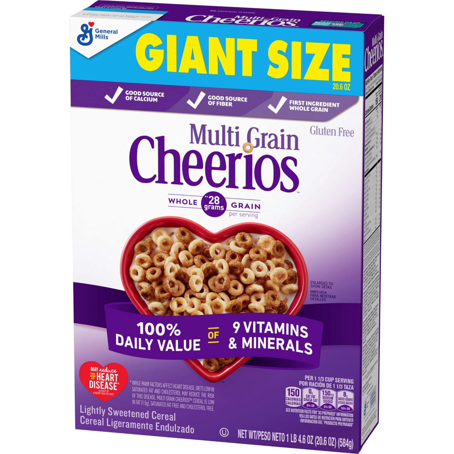 slide 7 of 8, Cheerios Multi Grain Cheerios, Heart Healthy Breakfast Cereal, Gluten Free, Giant Size, 20.6 oz, 20.6 oz