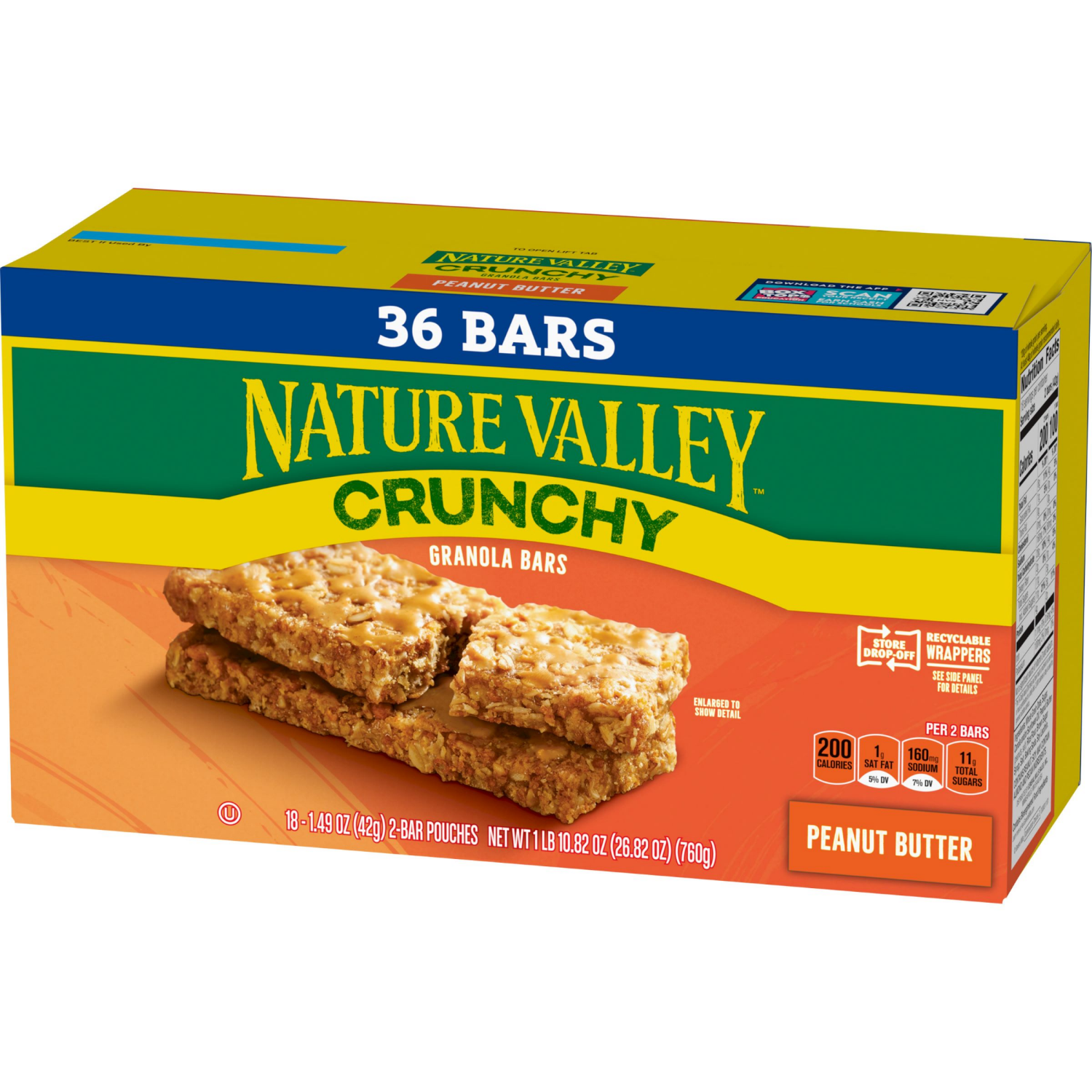 slide 7 of 8, Nature Valley Crunchy Granola Bars, Peanut Butter, 1.49 oz, 18 ct, 36 bars, 18 ct
