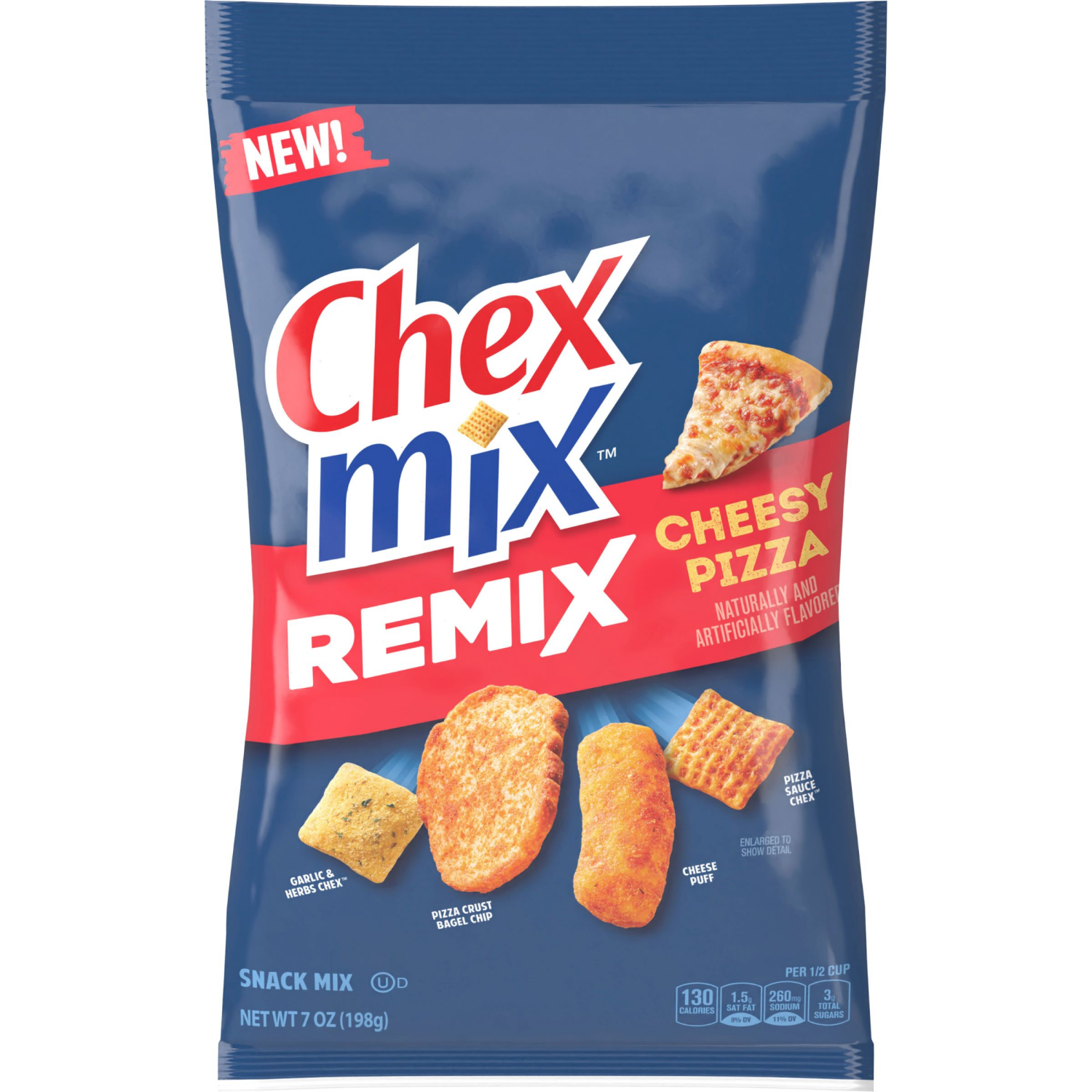 slide 1 of 8, Chex Mix Snack Mix, Remix Cheesy Pizza, Snack Bag, 7 oz, 7 oz