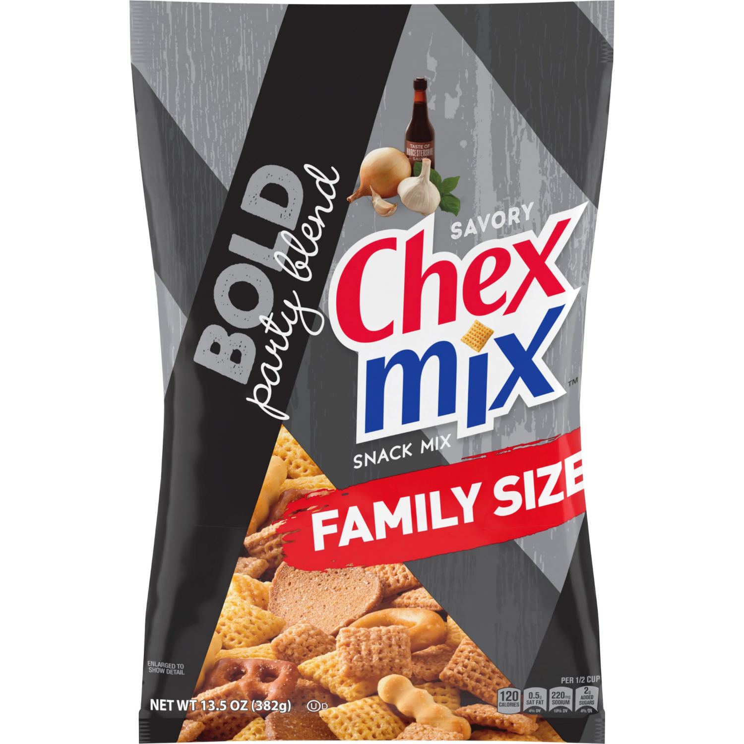 slide 1 of 2, Chex Mix Bold Garlic and Herb Snack Mix, Family Size, Snacks, 13.5 oz, 13.5 oz