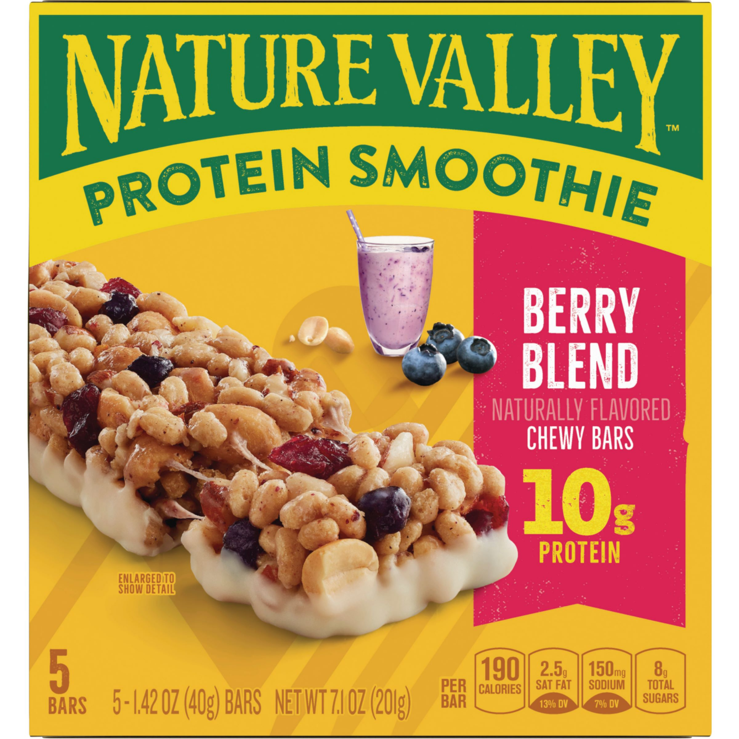 slide 2 of 6, Nature Valley Protein Smoothie Chewy Snack Bars, Berry Blend Protein Bars, 5 Bars, 7.1 oz, 5 ct