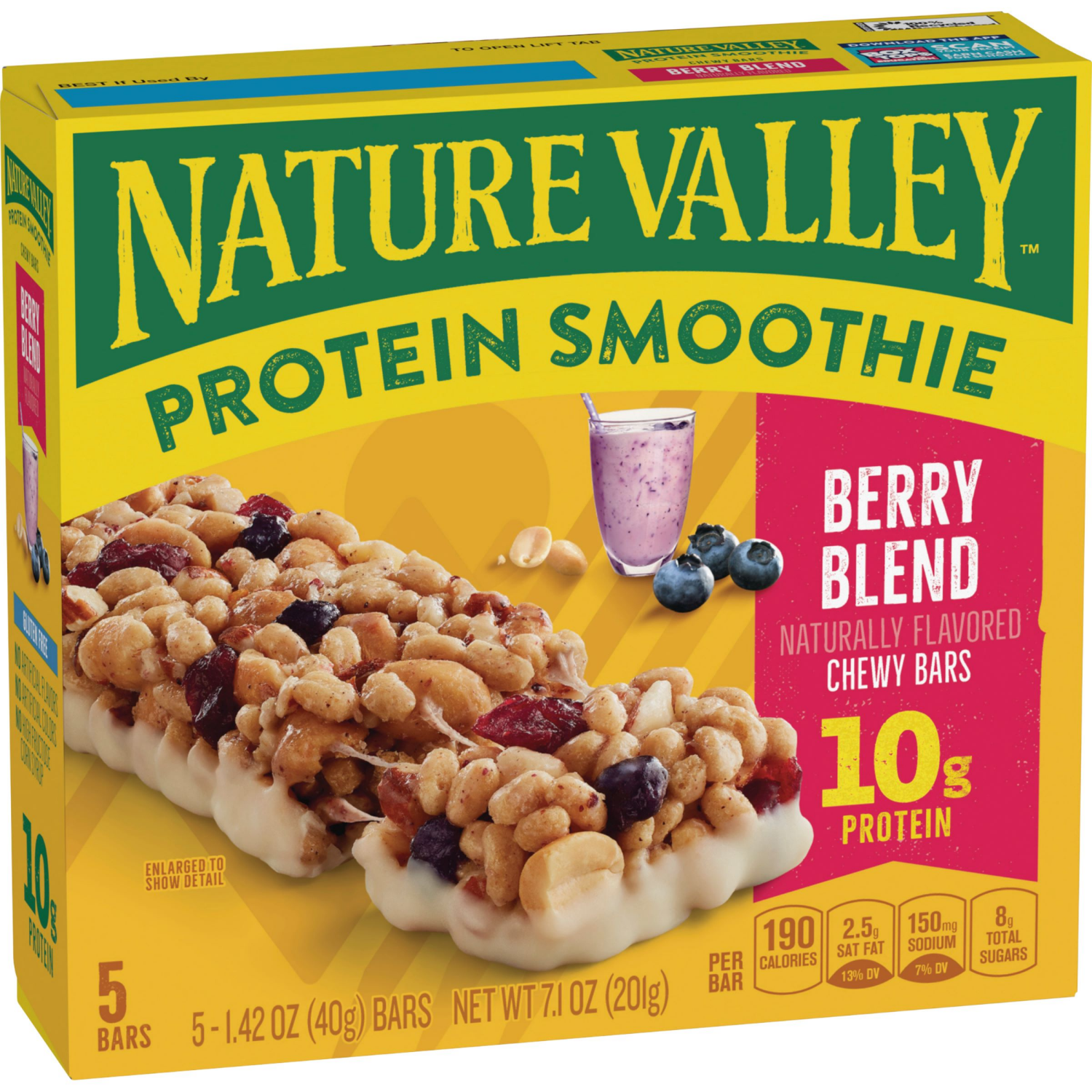 slide 5 of 6, Nature Valley Protein Smoothie Chewy Snack Bars, Berry Blend Protein Bars, 5 Bars, 7.1 oz, 5 ct
