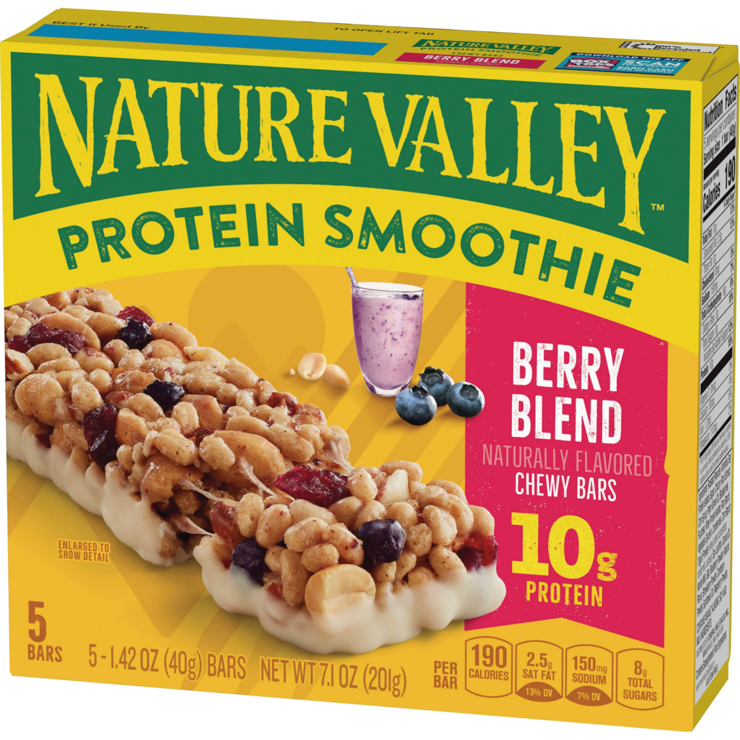 slide 6 of 6, Nature Valley Protein Smoothie Chewy Snack Bars, Berry Blend Protein Bars, 5 Bars, 7.1 oz, 5 ct