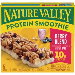 Nature Valley Protein Smoothie Chewy Snack Bars, Berry Blend Protein Bars, 5 Bars, 7.1 oz