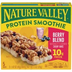Nature Valley Protein Smoothie Chewy Snack Bars, Berry Blend Protein Bars, 5 Bars, 7.1 oz