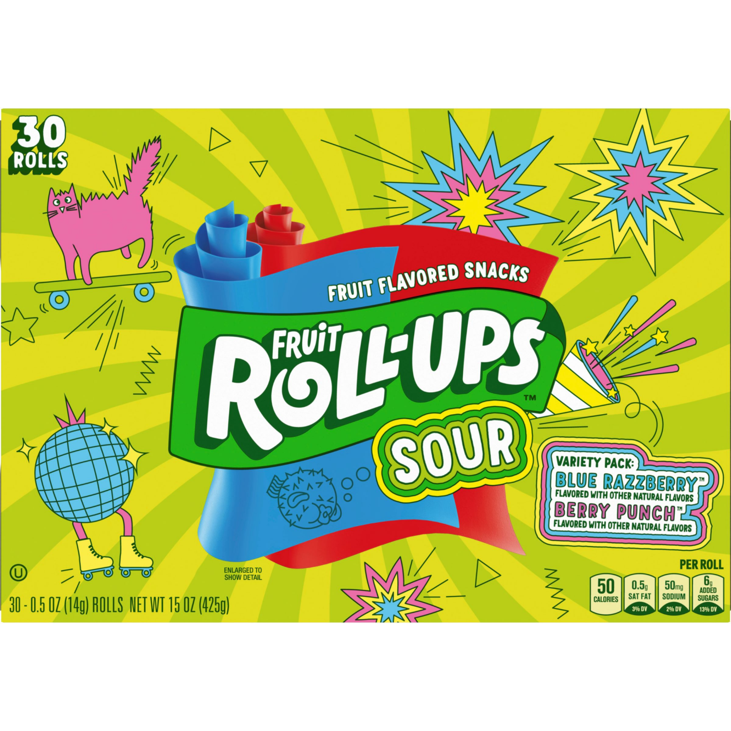 slide 2 of 6, Fruit Roll-Ups Sour Blue Razzberry & Berry Punch 30 Rolls - 15 oz, 15 oz