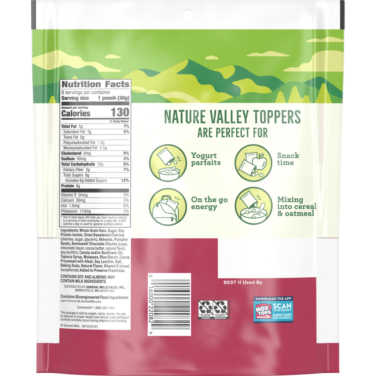 slide 9 of 13, Nature Valley Yogurt Toppers, Dark Chocolate Cherry, 8 Pouches, 8.4 oz