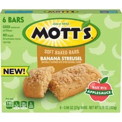 Mott's Soft Baked Bars, Banana Streusel, Made With Applesauce, 6 Count, 5.76 oz