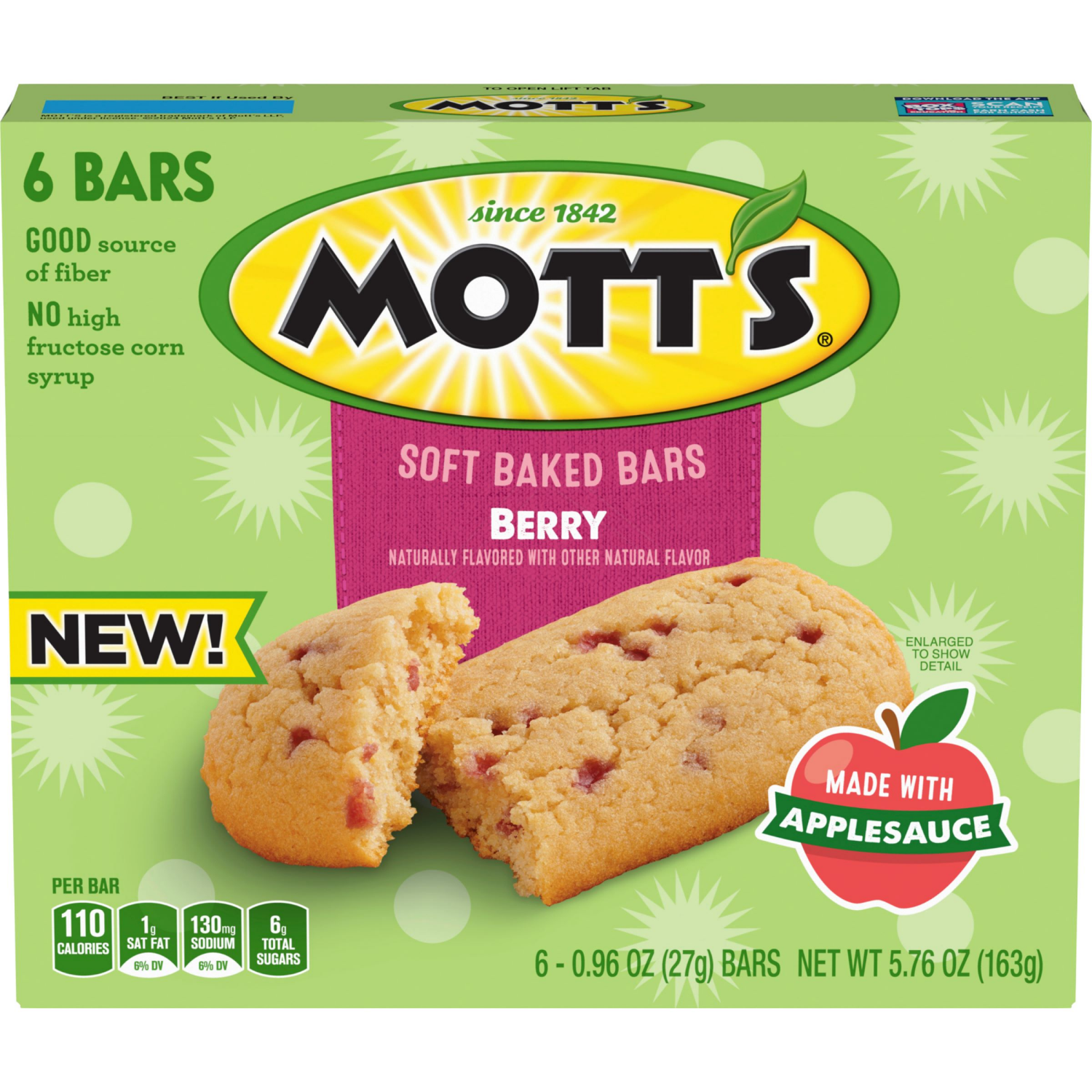 slide 1 of 6, Mott's Soft Baked Bars, Berry, Made With Applesauce- 6 ct, 6 ct