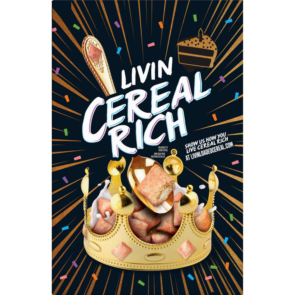 slide 2 of 4, General Mills Birthday Cake Loaded Cereal, Crispy Cereal With Artificially Flavored Vanilla Creme Filling, Made With Whole Grain, Family Size, 15.1 oz