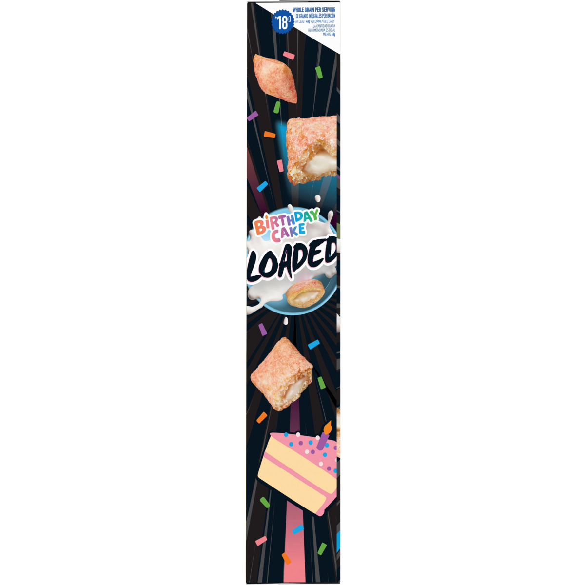 slide 4 of 4, General Mills Birthday Cake Loaded Cereal, Crispy Cereal With Artificially Flavored Vanilla Creme Filling, Made With Whole Grain, Family Size, 15.1 oz