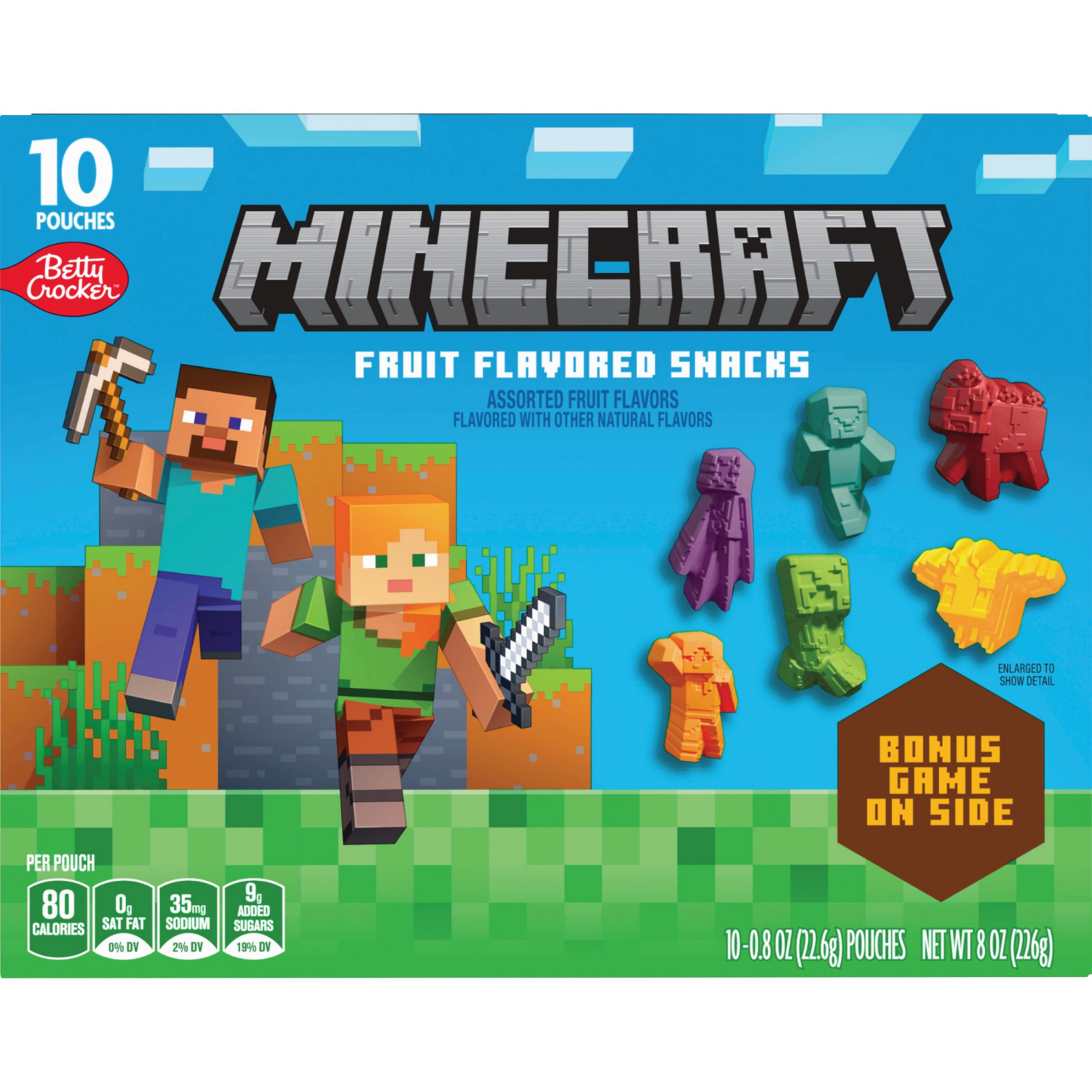 slide 2 of 4, Betty Crocker Minecraft Fruit Flavored Kids Snacks, Fat Free and Gluten Free Snack, 8 oz (10 Pouches), 10 ct