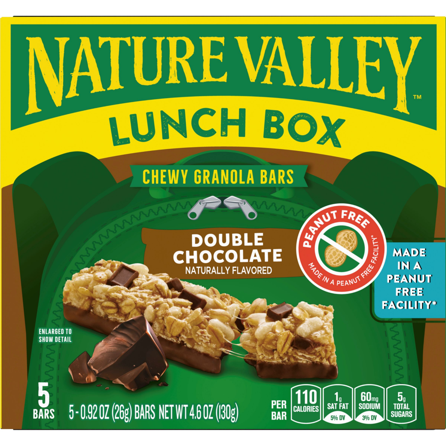 slide 2 of 4, Nature Valley Peanut-Free Chewy Granola Bars, Double Chocolate, Made in a Peanut Free Facility, 5 Bars, 4.6 oz, 5 ct
