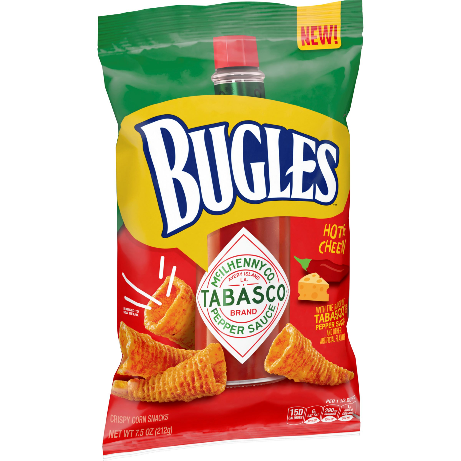slide 4 of 4, Bugles Tabasco Flavored Crispy Corn Snacks, 7.5 oz