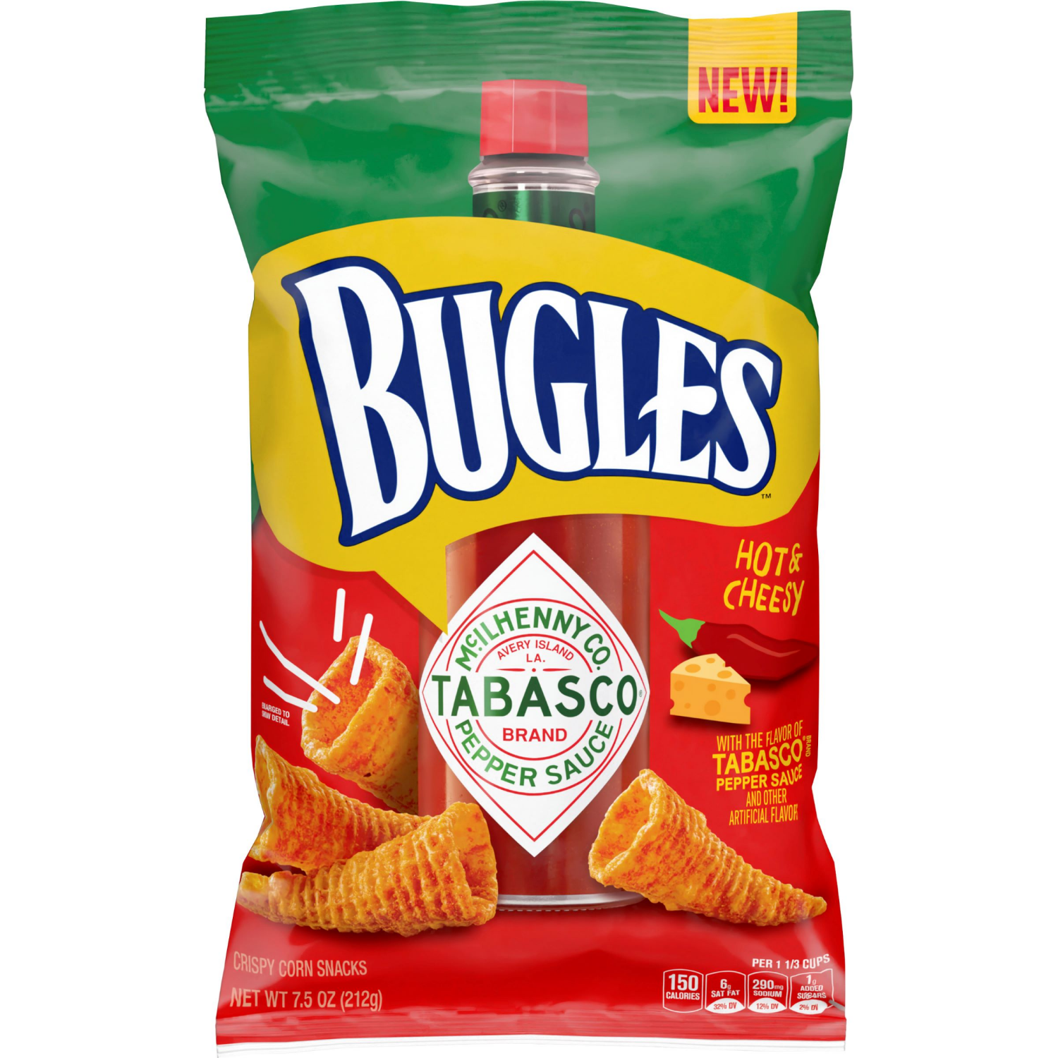 slide 1 of 4, Bugles Tabasco Flavored Crispy Corn Snacks, 7.5 oz